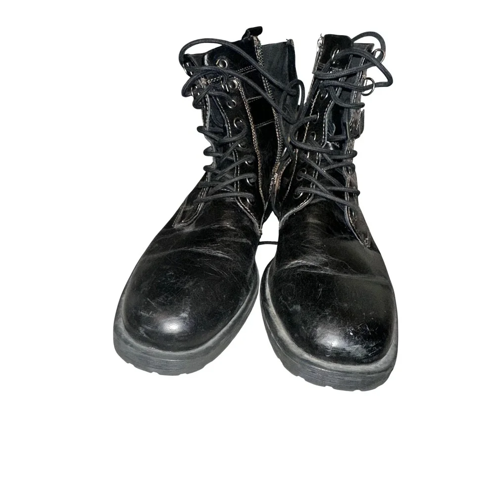 Aston‎ Grey Rockcastle 2 Mens 9 Black Leather Combat Boots Side Zip Buckle Lug